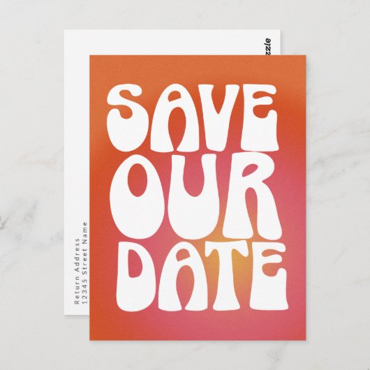 レトロカッコいいGroovyオレンジ色グラデーション日付の保存 ポストカード (正面/裏面)