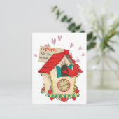 レトロカッコウ時計バードバレンタインハガキ ポストカード (スタンド正面)