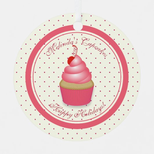 レトロカップケーキクリスマスオーナメント メタルオーナメント (正面)