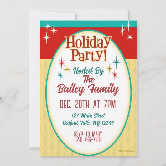 レトロカップルおもしろいクリスマスホリデーパーティー招待状 招待状 (裏面)