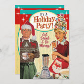 レトロカップルおもしろいクリスマスホリデーパーティー招待状 招待状 (正面/裏面)