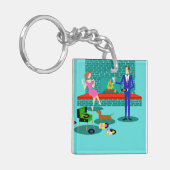 レトロカップルと犬のアクリルキーチェーン キーホルダー (正面左)