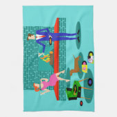 レトロカップルと犬のキッチンタオル キッチンタオル (縦)