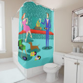 レトロカップルと犬のシャワーカーテン シャワーカーテン (インサイチュ)