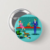 レトロカップルと犬のボタン 缶バッジ (正面&裏面)