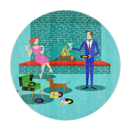 レトロカップルと犬の切断ボード カッティングボード (正面)