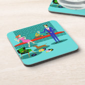 レトロカップルと犬の懸命プラスチックコースター コースター (左側)