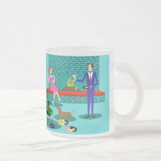 レトロカップルと犬の曇りガラスのマグカップ フロストグラスマグカップ (右)