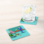 レトロカップルと犬の紙コースター スクエアペーパーコースター (インサイチュ)