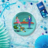 レトロカップルと犬の紙プレート ペーパープレート (パーティー)