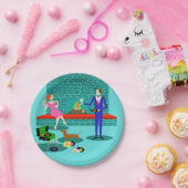 レトロカップルと犬の紙プレート ペーパープレート (パーティー)