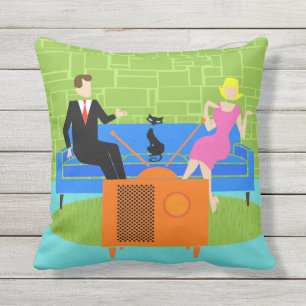 レトロカップルと猫の屋外枕 アウトドアクッション