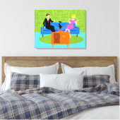 レトロカップルと猫ストレッチキャンバス印刷 キャンバスプリント (インサイチュ (寝室))