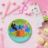 レトロカップルと猫紙プレート ペーパープレート (パーティー)