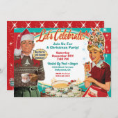 レトロカップルのクリスマスパーティの招待状 招待状 (正面/裏面)
