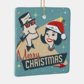 レトロカップルのクリスマスヴィンテージ1950の休日 セラミックオーナメント (右)