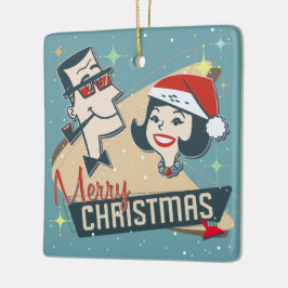 レトロカップルのクリスマスヴィンテージ1950の休日 セラミックオーナメント