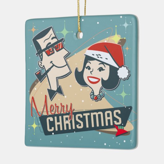 レトロカップルのクリスマスヴィンテージ1950の休日 セラミックオーナメント (左)