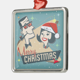 レトロカップルのクリスマスヴィンテージ1950s休日 メタルオーナメント