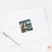 レトロカップルのドライブインムービー スクエアシール (封筒)