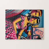 レトロカップルの車で映画の中のドライブ ジグソーパズル (横)