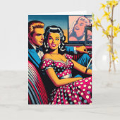 レトロカップルの車で映画記念日のドライブ カード (黄色い花)