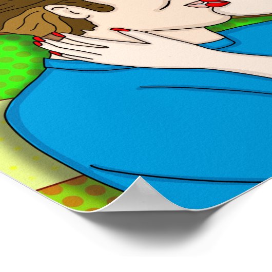 レトロカップルキスをするアポップ・アートのートスタイル ポスター (角)