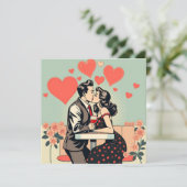 レトロカップルキスをするアポップ・アートのートハートパーソナライズされた シーズンカード (スタンド正面)