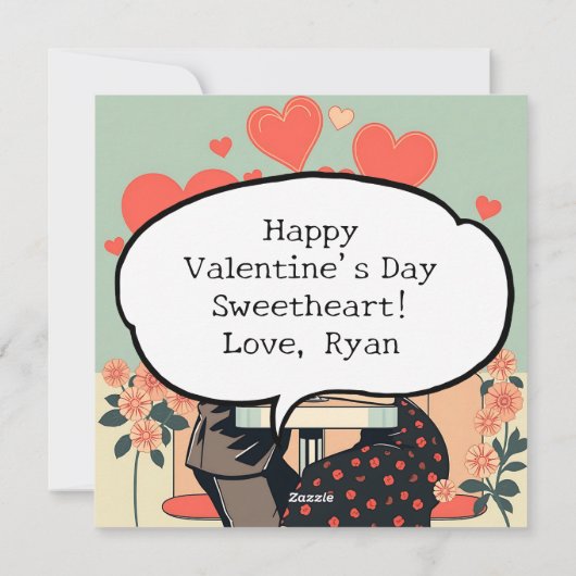 レトロカップルキスをするアポップ・アートのートハートパーソナライズされた シーズンカード (裏面)