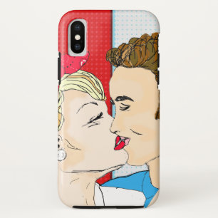 レトロカップルキスをする懐かしいヴィンテージラブ iPhone X ケース