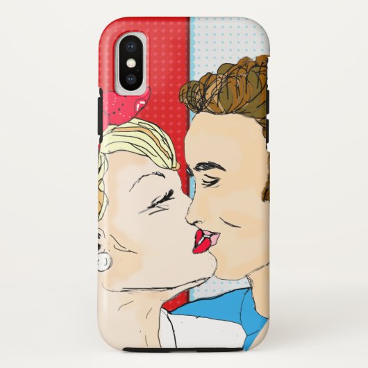 レトロカップルキスをする懐かしいヴィンテージラブ Case-Mate iPhoneケース (裏面)