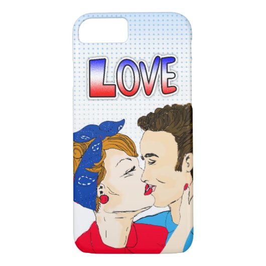 レトロカップルキスをする懐かしいヴィンテージラブ Case-Mate iPhoneケース (裏面)