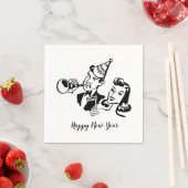 レトロカップルハッピーニューイヤーペーパーナプキン スタンダードカクテルナプキン (インサイチュ)