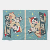 レトロカップルメリークリスマスヴィンテージホリデーキッチ キッチンタオル (横)