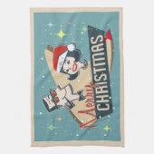 レトロカップルメリークリスマスヴィンテージホリデー キッチンタオル (縦)