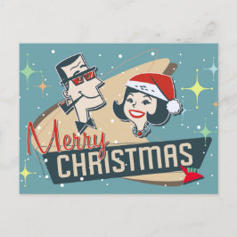 レトロカップルメリークリスマスヴィンテージホリデー ポストカード