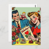 レトロカップルラブバレンタイン漫画 ポストカード (正面/裏面)