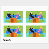 レトロカップル猫シール 長方形シール (シート)