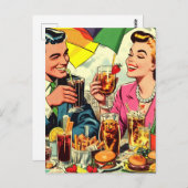 レトロカップル飲料漫画 ポストカード (正面/裏面)