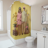 レトロカップル（黄色） シャワーカーテン (インサイチュ)