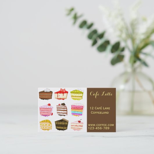 レトロカフェコーヒーショップかわいいケーキスライス 名刺 (スタンド正面)