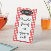 レトロカフェレッドジンガムどうぞ自分で座って 台座サイン (インサイチュ)