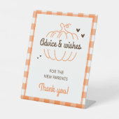 レトロカボチャ赤ちゃんシャワーアドバイスとウィーズカスタム 台座サイン (正面)