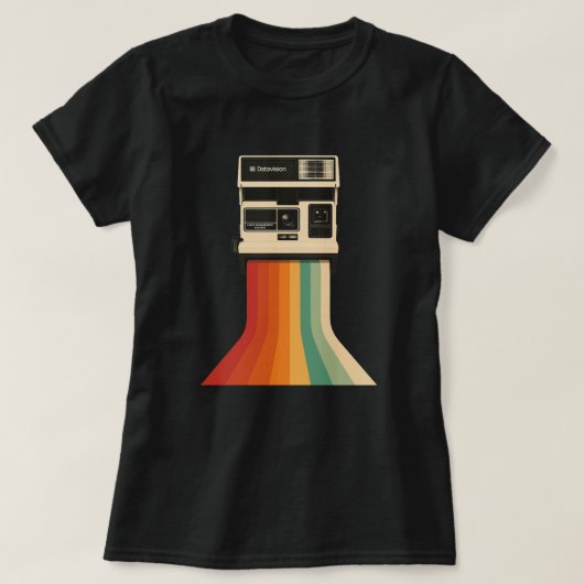 レトロカメラに虹のプリント Tシャツ (デザイン正面)