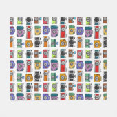 レトロカメラカラフルパタ図解入りの、写真付きのーン フリースブランケット (正面(横))