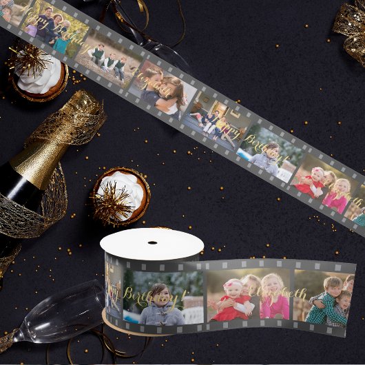 レトロカメラリールカスタムフォト誕生日ギフトラップ サテンリボン