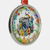 レトロカメラヴィンテージ花クリスマス メタルオーナメント (右)