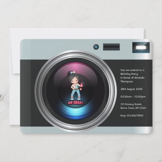レトロカメラ自撮り誕生日パーティー写真 招待状 (正面)