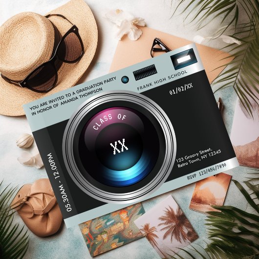 レトロカメラ 卒業パーティー 招待状