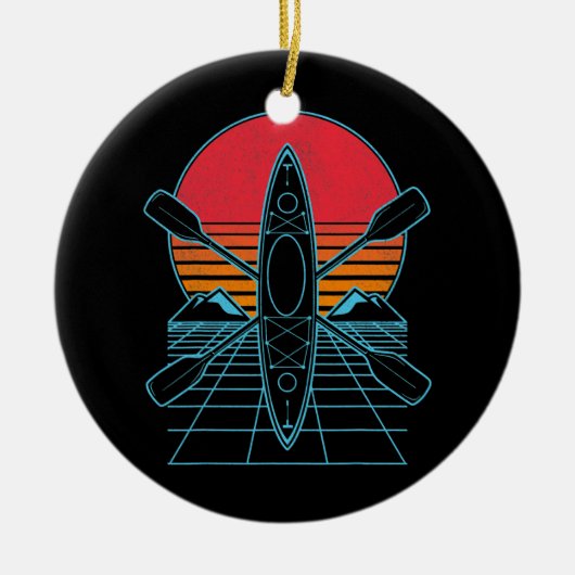 レトロカヤックカヤックパドリングヴィンテージ セラミックオーナメント (正面)